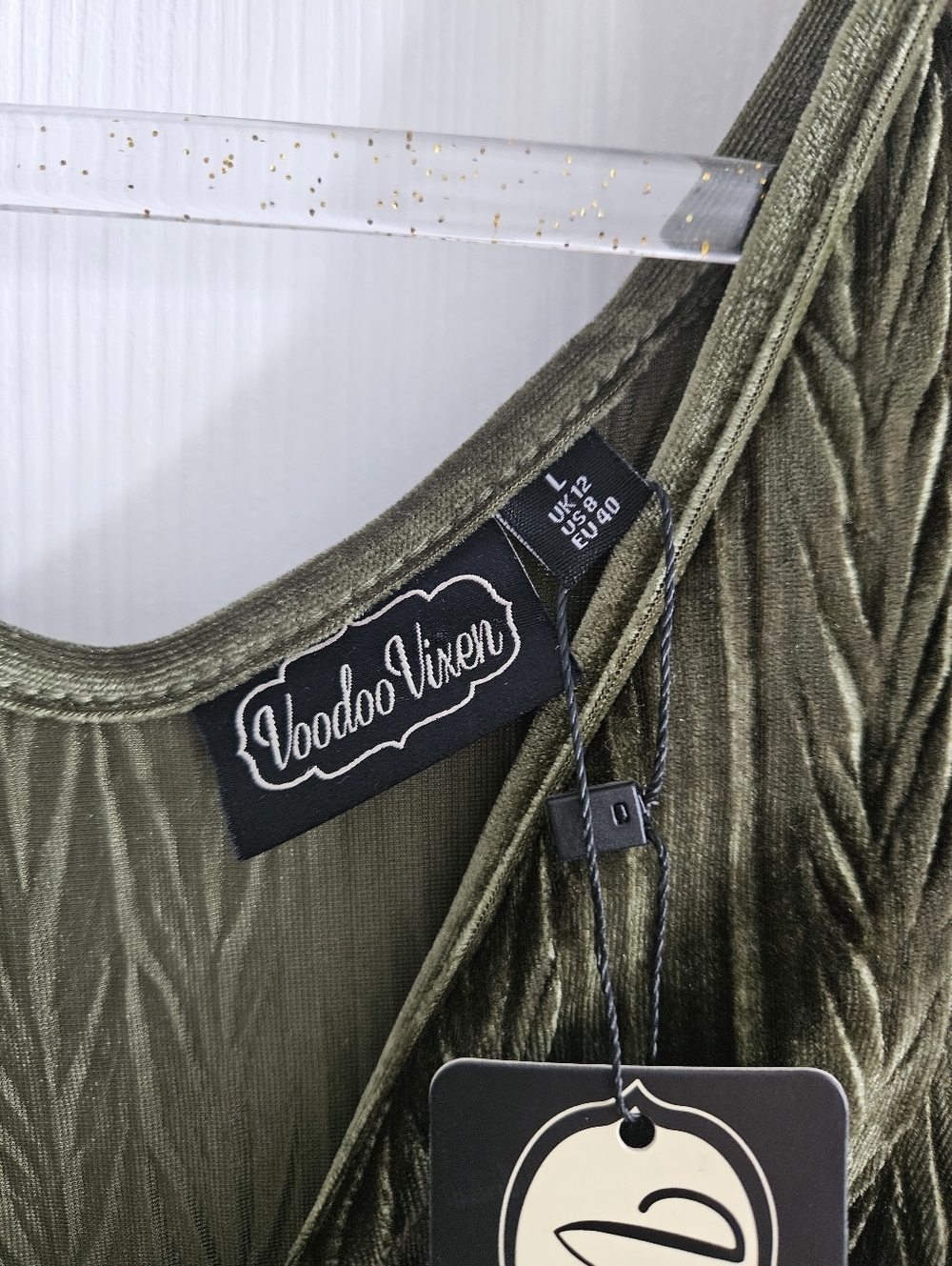 NWT VooDoo Vixen Olive Velvet Embossed/Quilted Swing Dress - Picture 10 of 13